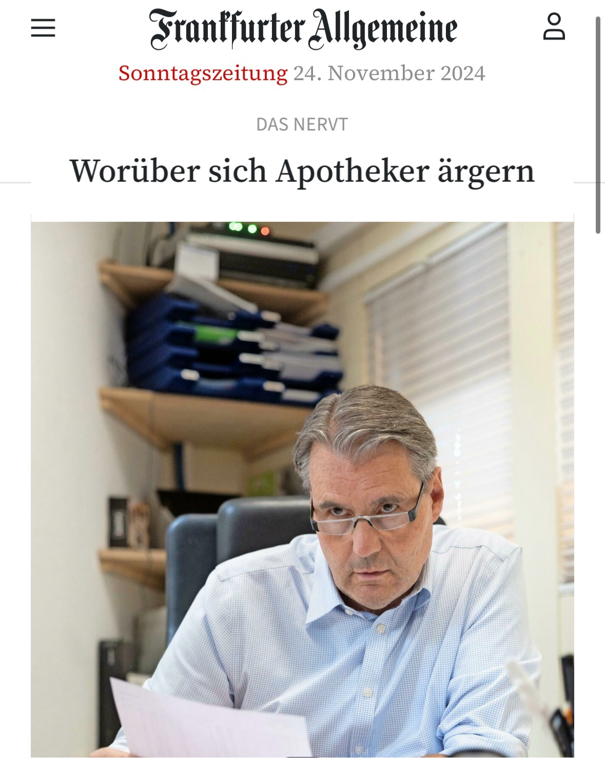 Holger Seyfarth in der Sonntags-FAZ: Worüber sich Apotheker ärgern